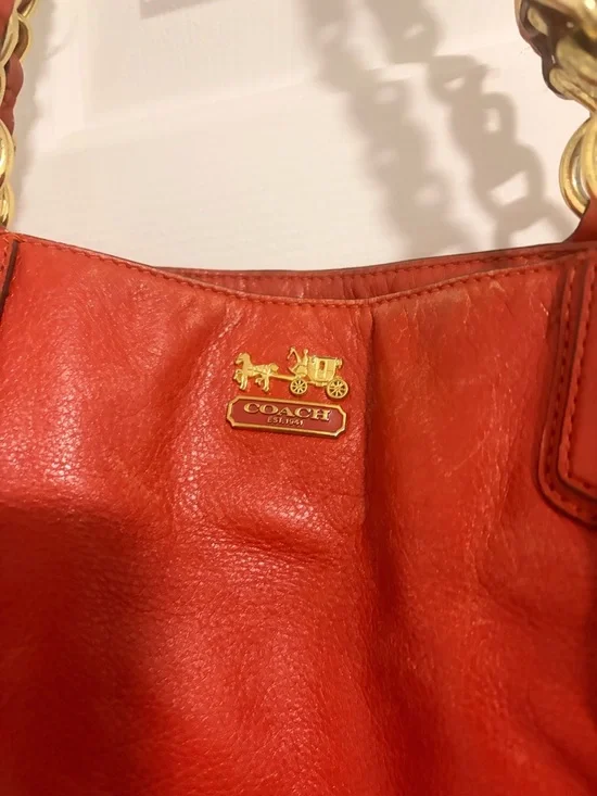 Coach Madison Burnt Orange Tote with Gold Chain-Strap - Picture 2 of 6